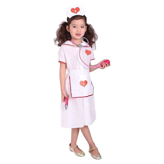 JCCXIN Child Toddler Girls Nurse Halloween Outfits Career Role Play Dress-Up Party Clothes Dresses With Hats Set Trick Or Treat School Carnival Cool Outfit Sets,White,7-8 Years