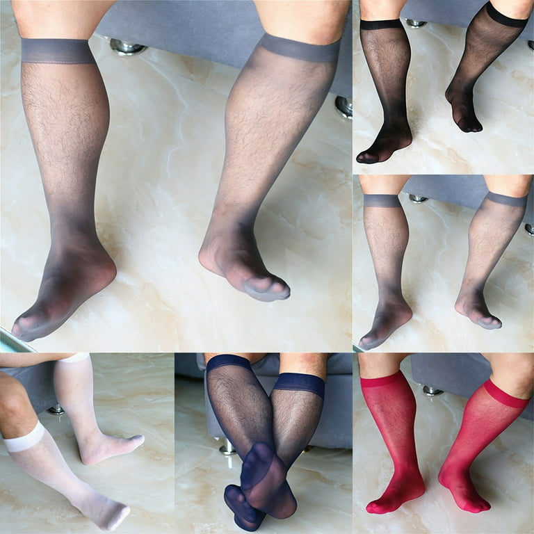 Men's Long Stockings Sexy Men Seamless Nylon Striped Thigh High