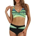 thumbnail image 1 of LAICAIW Womens Two Piece Swimsuits Wrap Front Bikini High Waisted Bottom Tummy Control Bathing Suits Vintage Print Swimwear, 1 of 7