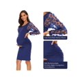 thumbnail image 6 of Floral Mesh Long Sleeve Maternity Midi Dress, Fall Maternity Bodycon Dress for Baby Shower/Photoshoot Dark Blue L, 6 of 7
