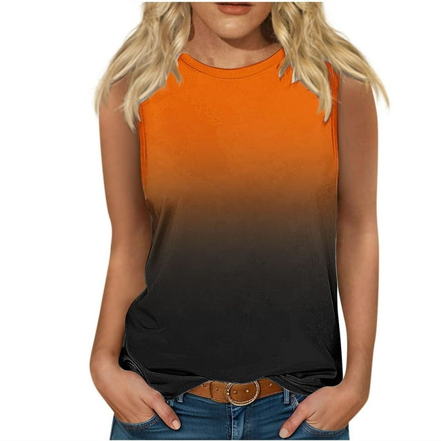 SwiftWear Women's Trendy Summer Gradient Sleeveless Tank Top with Round Neck, Casual Basic Vest Dressy Blouse