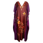 Mogul Womens Kaftan Double Shaded Ethnic Floral Embroidered Kashmiri Caftan Evening Wear Beach Dresses Kimono Kaftan Maxi Housedress