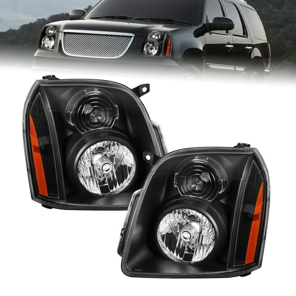MOSTPLUS Pair For 2007-2014 GMC Yukon Denali XL Denali Black Housing Headlights Left & Right