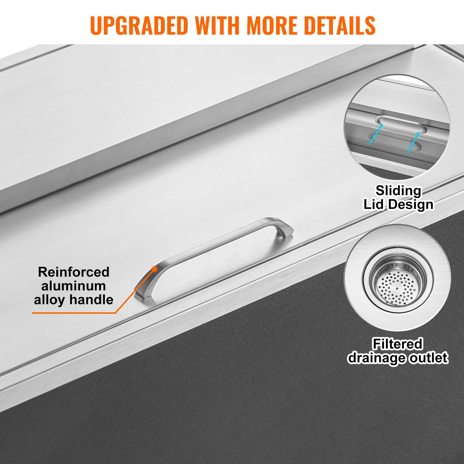 40.9 qt Stainless Steel Ice Bin, 36" Commercial Cooler w/Drain Pipe & Sliding Lid, for Cold Beer, Wine, Outdoor Kitchen