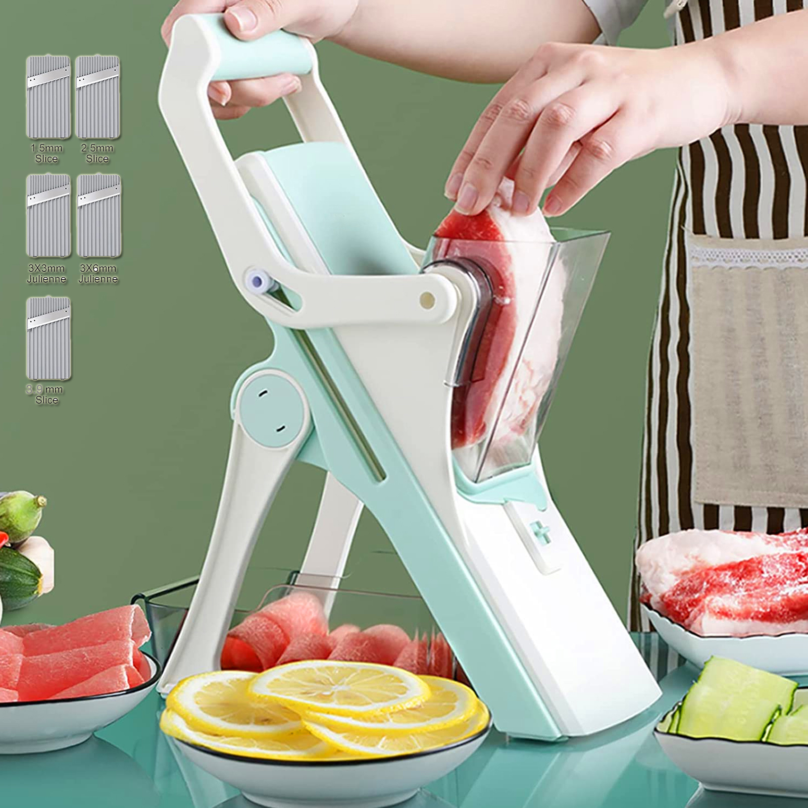 Duomishu Vegetable Chopper 5in1 Meat Slicer Food Cutter BPAFree with Container Kitchen Chopping