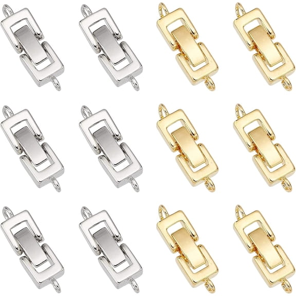 DIY 12Pcs 2 Colors Brass Fold Over Clasps 0.9x0.3Inch Jewelry Extender Micro Foldover Extension Clasp Set with Hole for Bracelet Necklace Jewelry Extender Hole:1mm DIY
