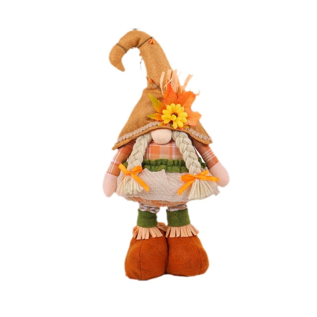Serie de 14 muñecos de espantapájaros de Acción de Gracias, decoraciones de temporada, muñeco enano duende con hojas de arce
