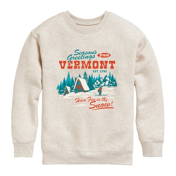 Instant Message - Season's Greetings From Vermont Graphic Long Sleeve Fleece Sweatshirt