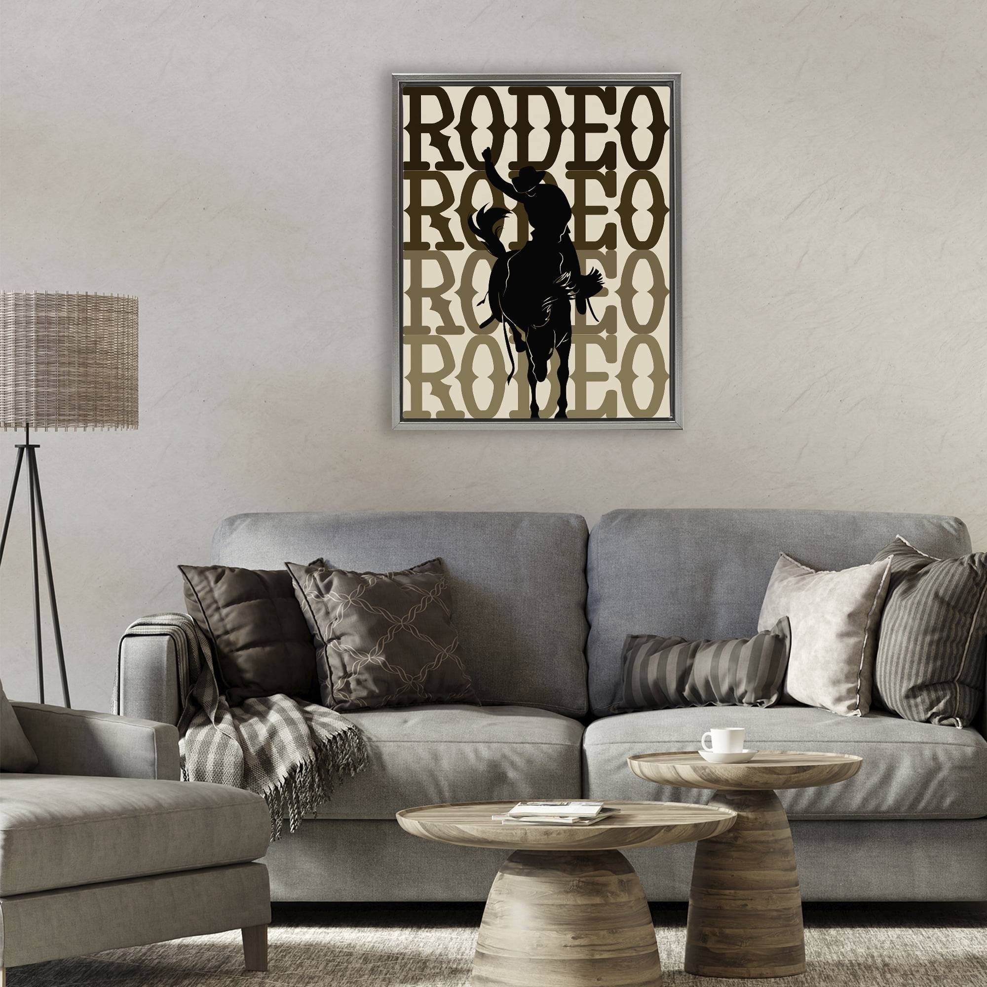 Stupell Industries Rodeo Gradient Cowboy Gray Framed Floater Canvas Wall Art, design by CAD Designs