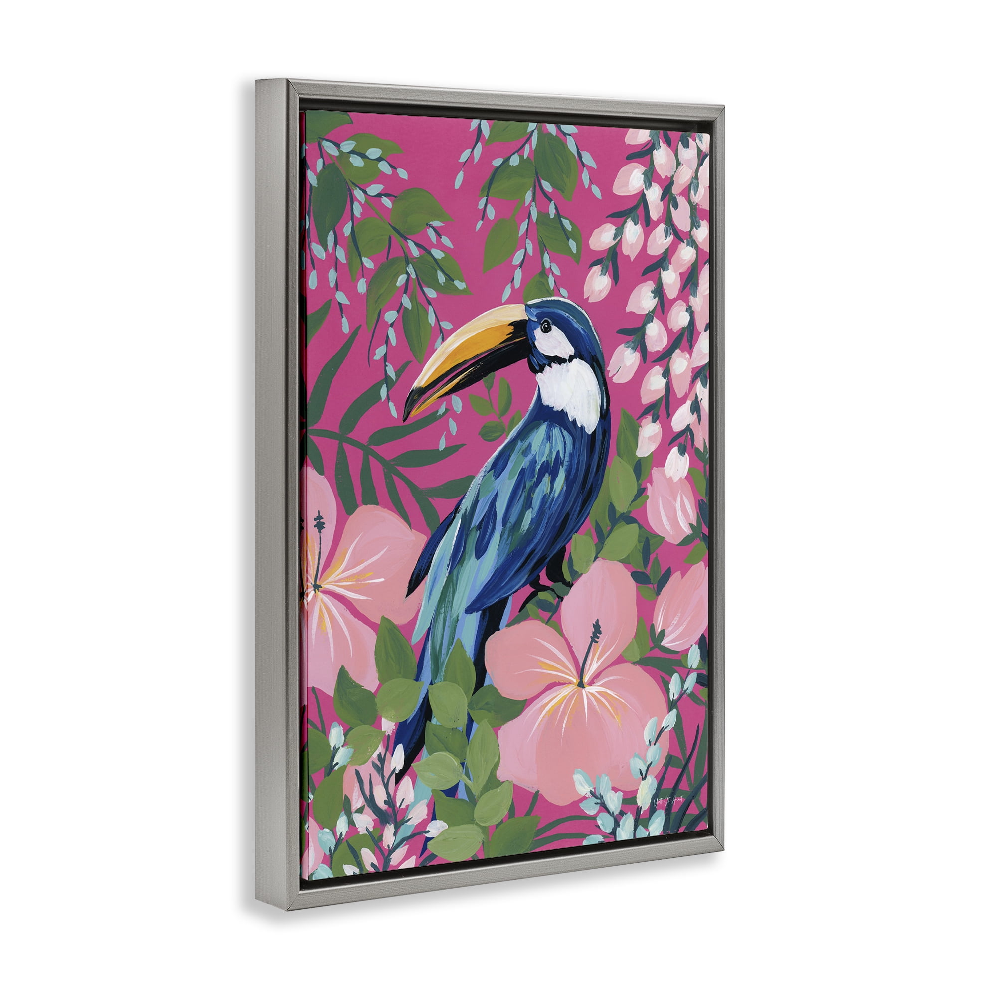 Stupell Industries Maximalist Toucan Pattern Animals & Insects Painting Gray Floater Framed Canvas Art Print Wall Art, 21 x 31