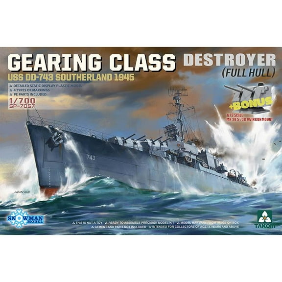 SNOWMAN MODEL SP-7057 1/700 Scale Gearing-Class Destroyers USS DD-743 Southerland 1944 Model Kit