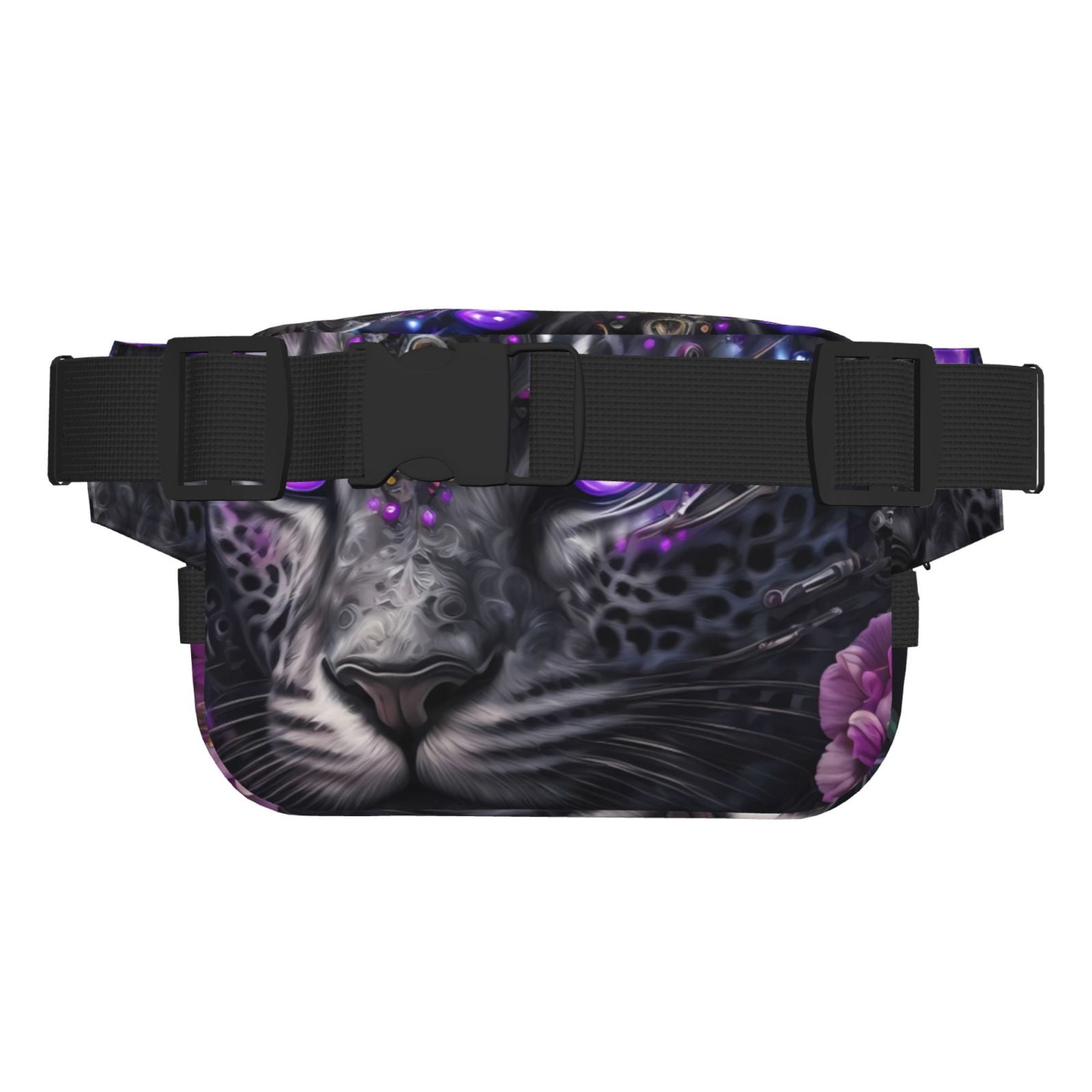 Fuzoiu Purple-Eyed Floral Leopard Print Unisex Square Double Layer Waist Bag,Crossbody Fanny Pack Travel Workout Accessory