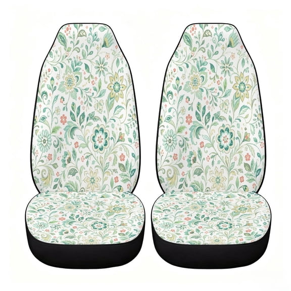 Verolix Classic Mint Boho Medallion Car Seat Covers, Front Seats Only Set of 2, Universal High Back Mesh Fabric Seat Covers for Cars, SUVs, Sedans and Vans