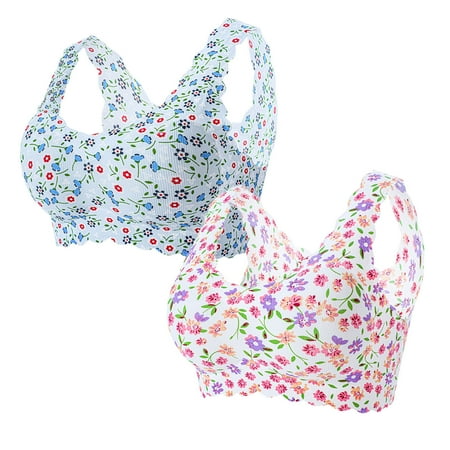 

Bras For Women No Underwire 2PC Women s Plus-Size Print Unblemished With Ice Silk Floral Bra Underwear