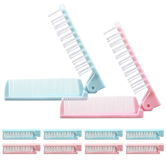OPALESQUE 10pcs Foldable Hair Brush, Travel Comb for Women, Folding Hair Brush Double Headed for Women Men Family School Travel Car Gym Bag Purse(Pink&Blue)