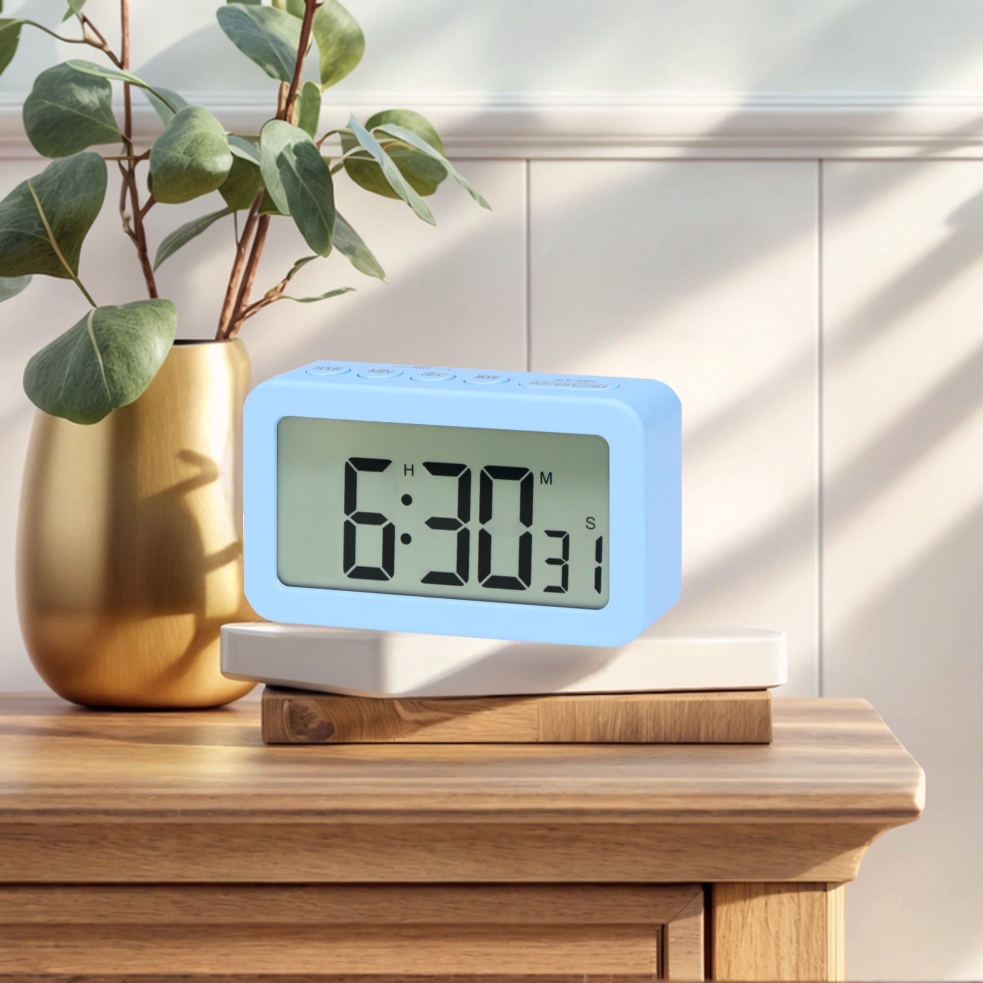 Unique Bargains 2 Pcs Small Loud Alarm Clock Battery Operated Desk Clock White Blue