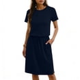 thumbnail image 2 of Womens One-Piece Skirt Crew Neck Short Sleeve Skirts Elastic Waist High Waisted Skirts Lace-Up Split Skirts Casual Beach Vacation Outfits Belted Bussiness Sundresses, 2 of 6