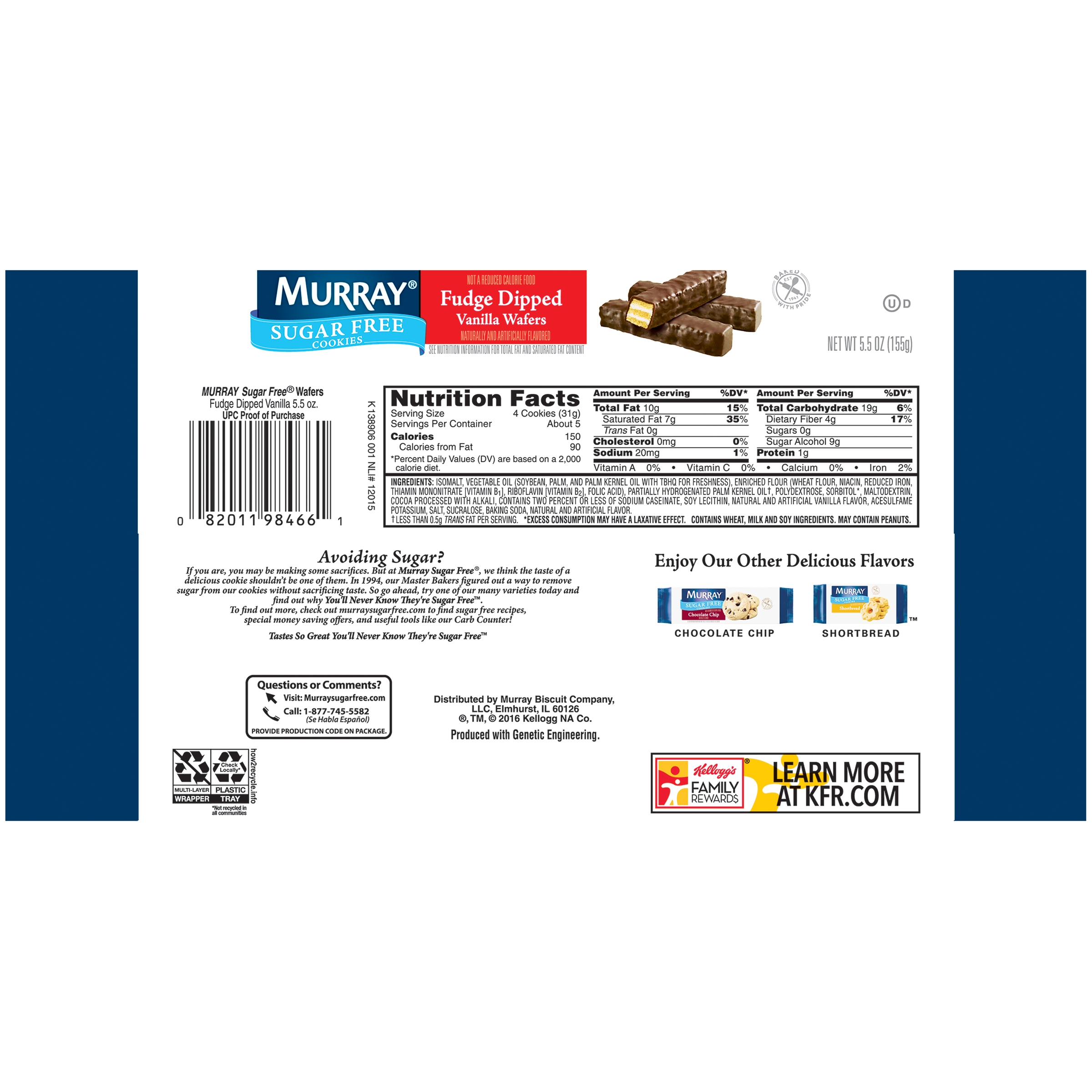 Murray Sugar Free Fudge Dipped Vanilla Wafer Cookies 5 5 Oz Walmart Com Walmart Com
