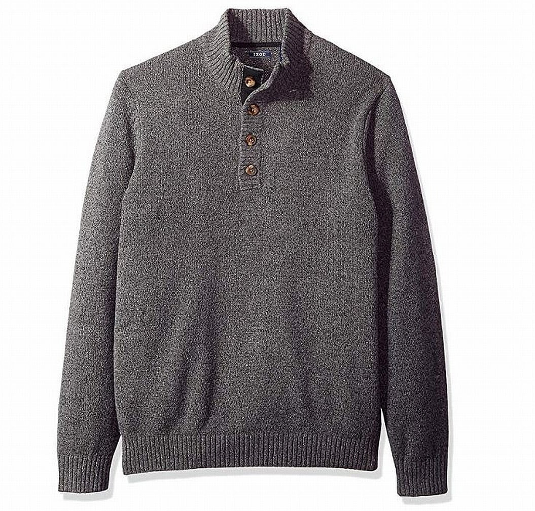IZOD - Mens Sweater 1/4 Button Mock-Neck Knit Pullover LT - Walmart.com ...