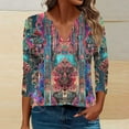 thumbnail image 6 of JTZGDY Womens Casual V Neck Tops Dressy Boho Floral Printed 3/4 Length Sleeve Graphic Tunic Tshirt Loose Oversized Comfy Pullover Blouse Purple#03 L, 6 of 6