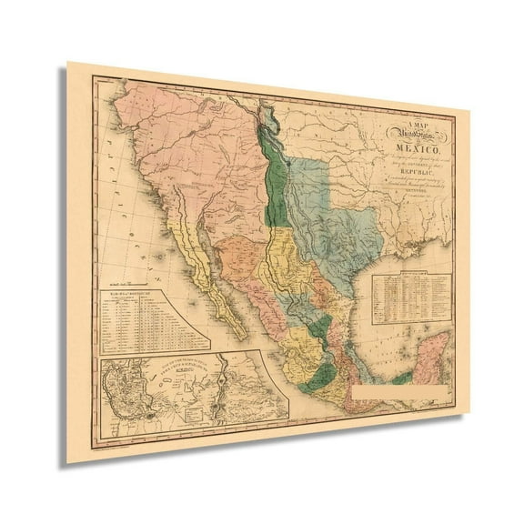 Vintage 1846 United States of Mexico Map Wall Art - Historic Map of Mexico States