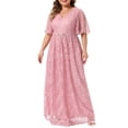 thumbnail image 4 of Agnes Orinda Women's Plus Size Guest Dress Ruffled Short Sleeves Mesh Embellishment Evening Gowns Formal Party Maxi Dresses with Belt 3X Light Pink, 4 of 6