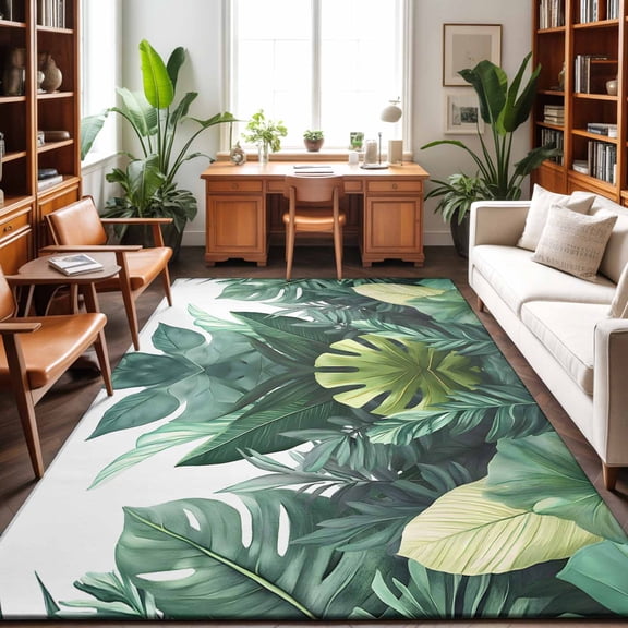 Area Rugs 2.7'x5', Tropical Leaves Carpet Runner Indoor Outdoor Rugs Home Decor Aesthetic, Watercolor Summer Botanical Leaf Plants Non Slip Mats Washable Accent Rug for Living Room Bedroom