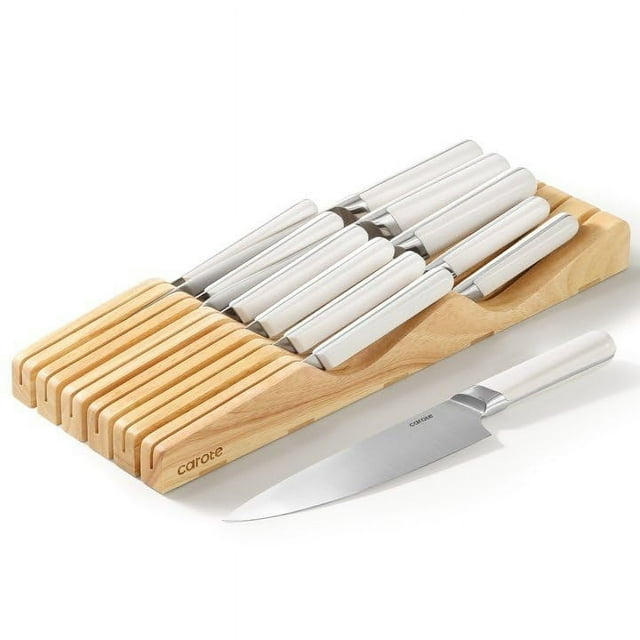 Juego de cuchillos CAROTE de acero inoxidable con bloque, 12 piezas, blanco