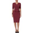 thumbnail image 1 of Unique Bargains Robe Fourreau Femme Col en V Travail Peplum Robe Crayon Rouge TTG, 1 of 5