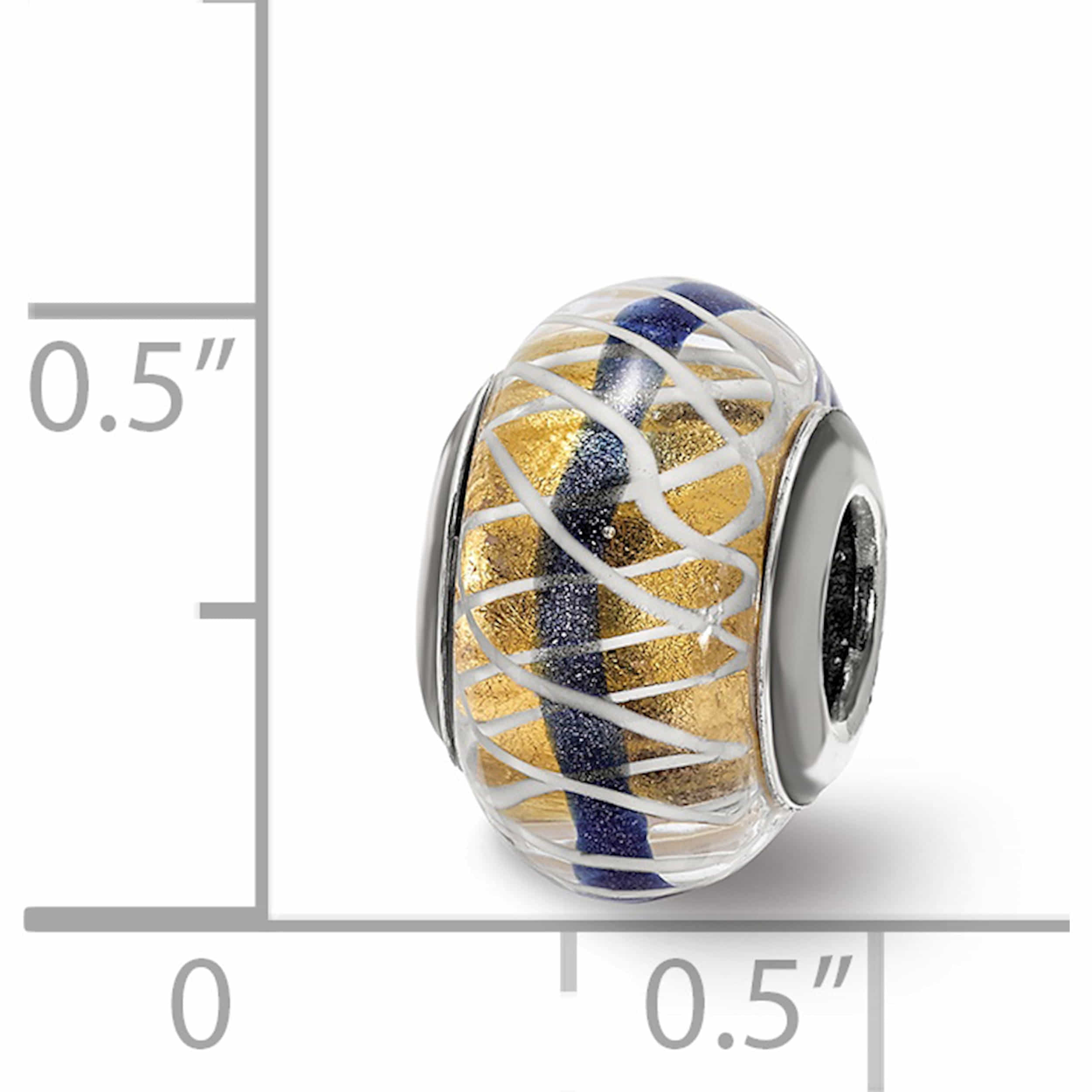 Sterling Silver Reflections Gold/Blue/White Italian Glass Bead (14.12 X 9.13) Made In Italy -Jewelry By Sweet Pea