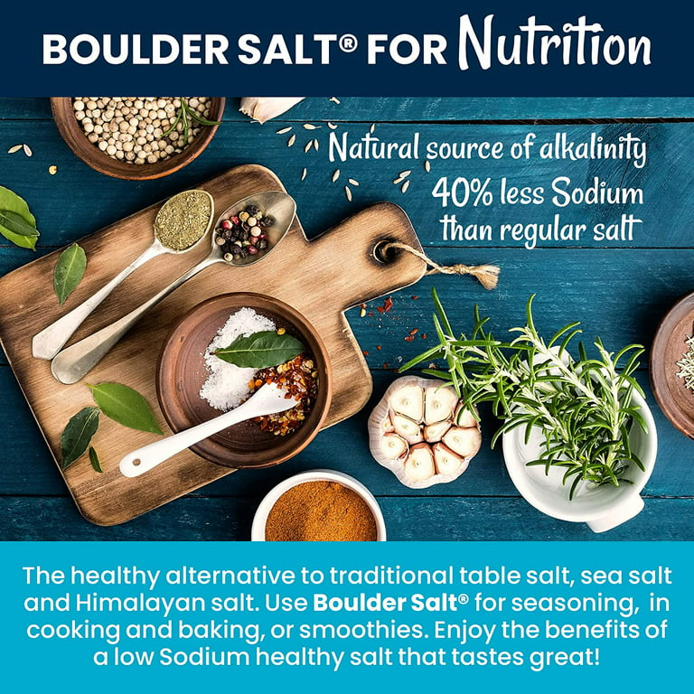 BOULDER SALT - Low Sodium Salt - Unflavored Salt for Cramps, High Blood  Pressure and POTS - Good on Food or in Water. 283 Servings.
