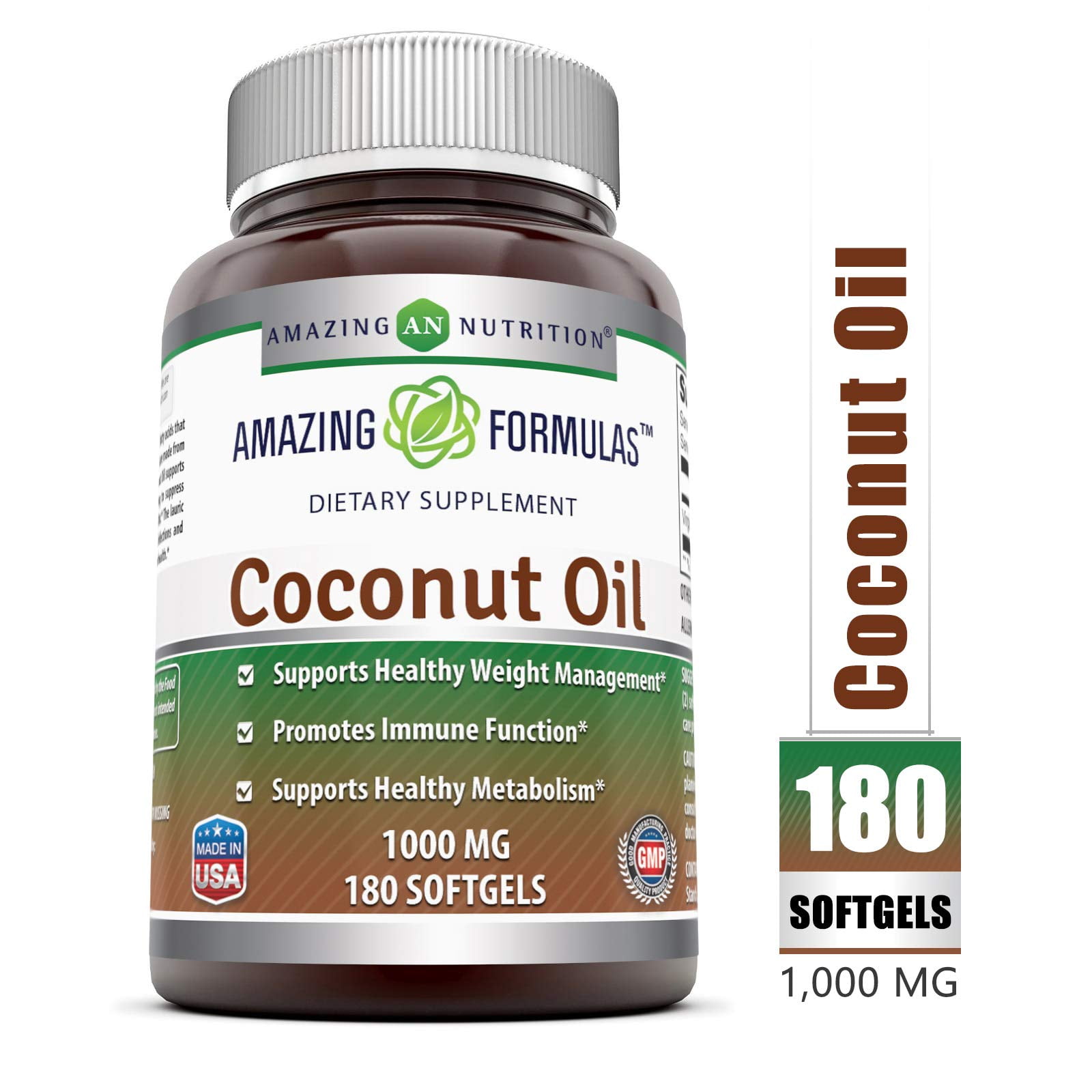 Amazing Nutrition Coconut Oil Capsules 1000 Mg 180 Softgels Walmart