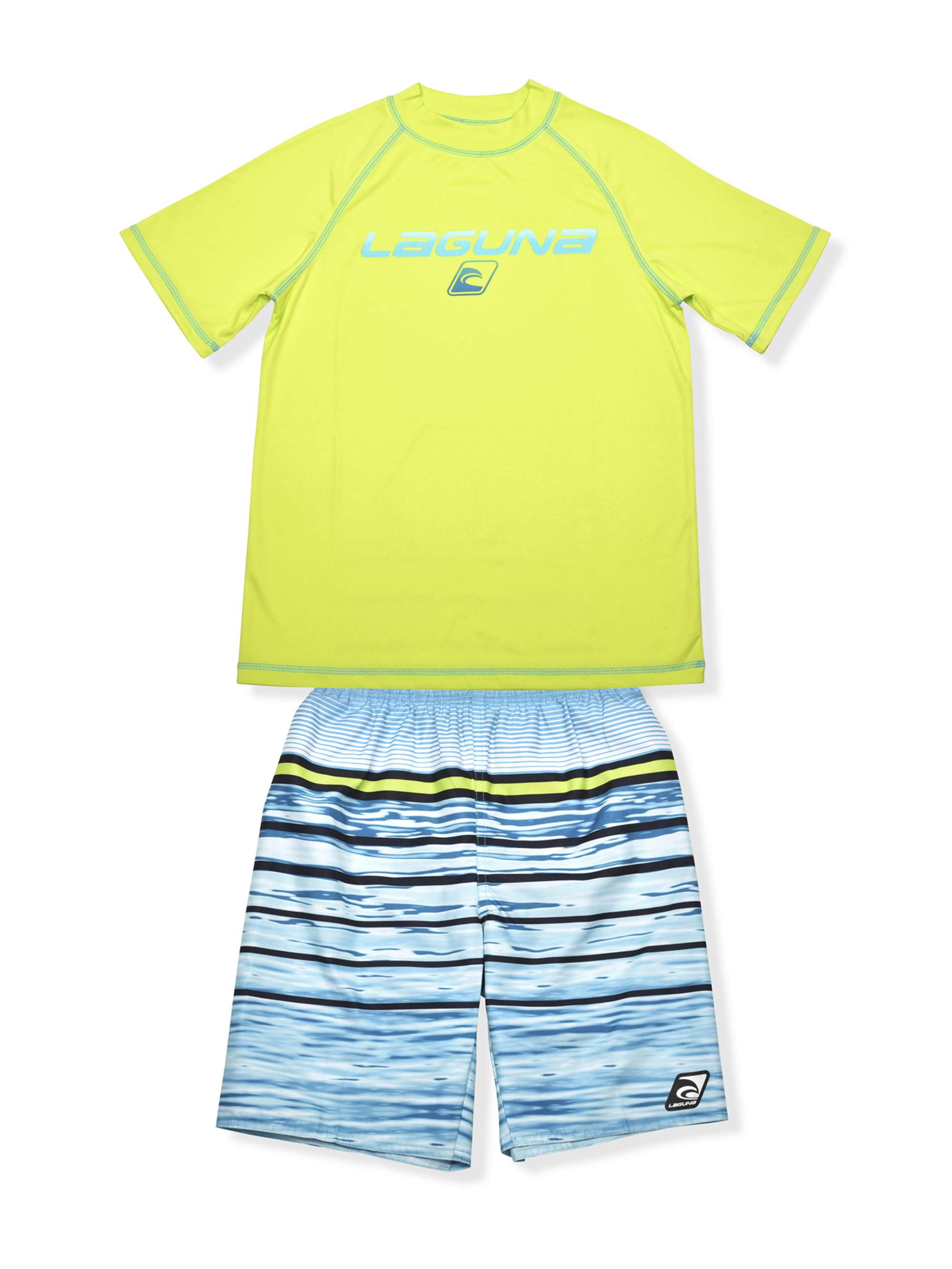 Laguna Boys UPF 50+ Short Sleeve Rash Guard & Swim Trunks, 2 Piece Set