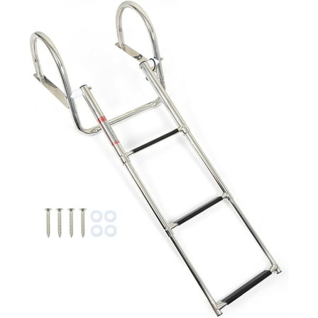 LABLT 3 Step Stainless Steel Telescoping Inboard Boat Ladder with Pedal Hand Railing Replacement for Marine Boat