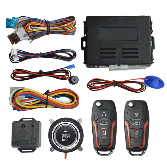 One click start vibration alarm system button remote control car engine start stop-