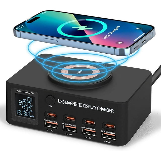 Station de Charge USB Multiple à 8 Ports de 100 W, Station de Charge Rapide pour Plusieurs Appareils avec Port Intelligent et Protection de Sécurité, Station de Charge USB Compatible avec Téléphones, Tablettes, Ordinateurs Portables