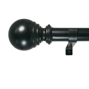 Decopolitan Ball Single Telescoping Drapery Rod Set, Medium, Black