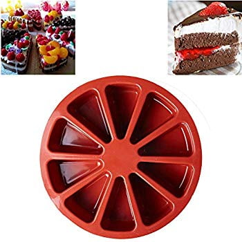 Aokinle Silicone Portion Cake Molds-10 Triangle Cavity,Nonstick Cake Pan for Baking,Large Bakeware,Soap Mould Pizza Pan,Round,Red 
