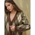 thumbnail image 2 of Long V-Neck Geometric Knitwear Cardigan with Buttons, 2 of 5