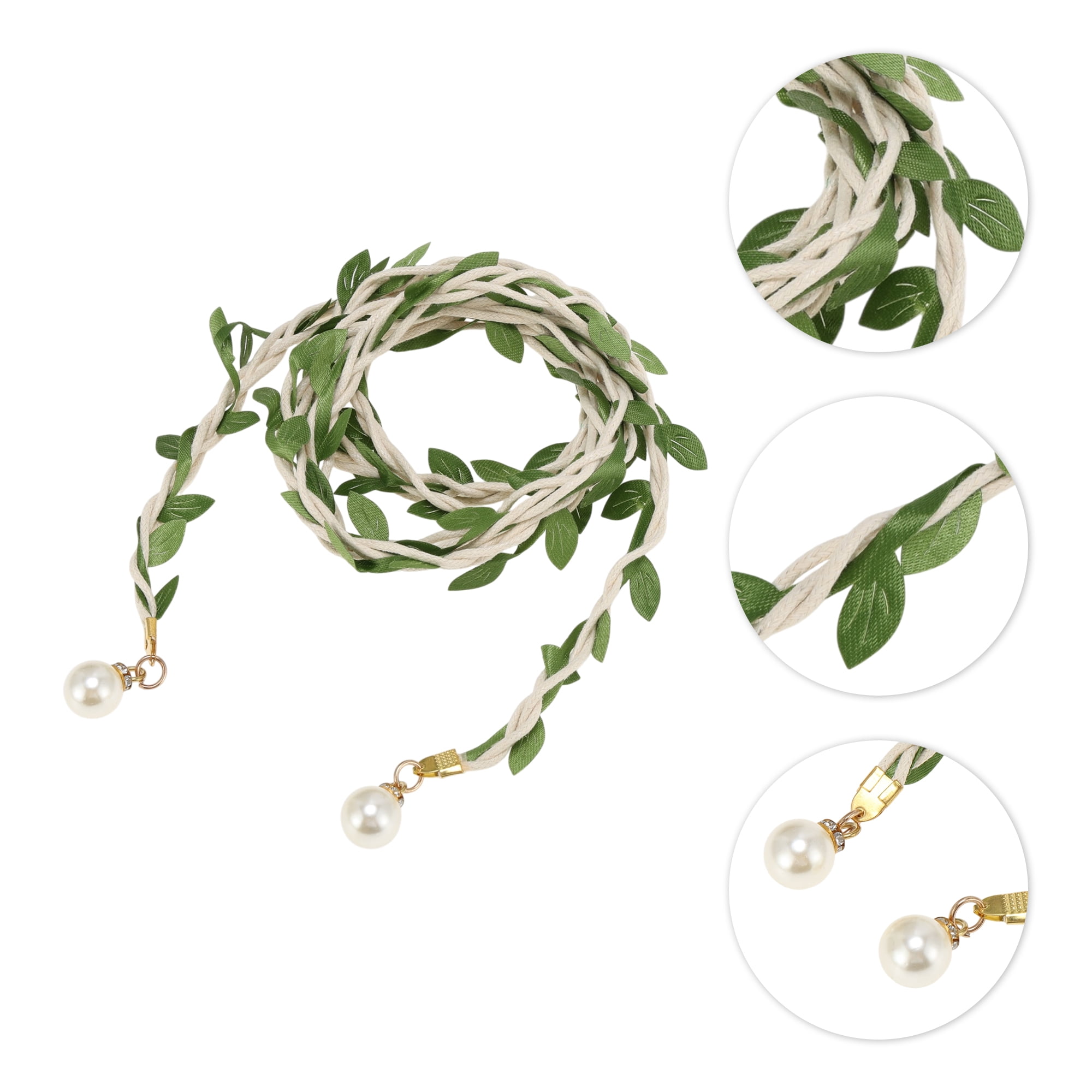 Unique Bargains Leaf Tassel Handmade Cord Belt 1Pc for Fashionable Styling Green, White