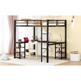 thumbnail image 4 of Full Metal Loft Bed with Desk and Shelves, Loft Bed with Ladder and Guardrails, Loft Bed Frame for Bedroom, Black with Vintage wood-colored desk(Old SKU: W1307S00022), 4 of 10