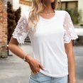 thumbnail image 2 of JUNWELL Blouses de Bureau pour Femmes pour le Travail Décontracté Col Rond Patchwork en Maille Manches Courtes Tunique Tops Tendance Couleur Unie Chemises en Coton Vin TTG, 2 of 5
