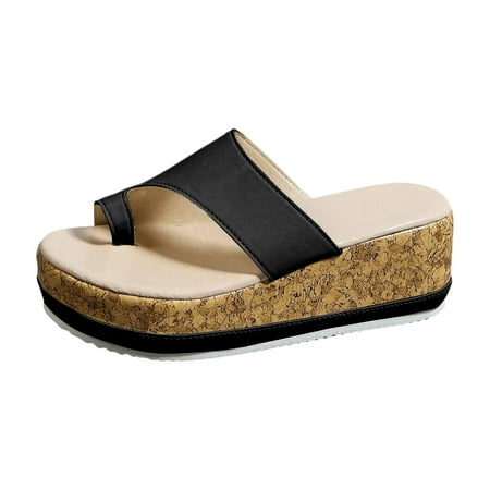 

Krdevn New Plus Size Women s Shoes Women s Sandals Wear Wedge Heel High Heeled Toe Sandals Summer Black 7.5