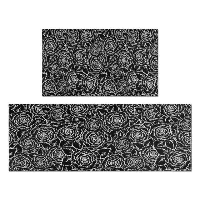 Create a ComKitchen Runner Mat fortable Kitchen Space with Set of 2 Black & White Boho Floral Mats: Anti-Fatigue Kitchen Rug Non-Slip Washable Kitchen Runner Mat for Farmhouse Décor