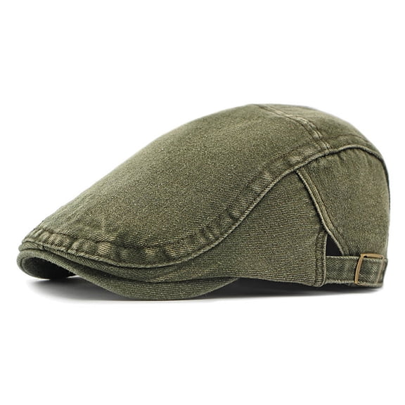 21.65-23.62in Classic British Retro Flat Cap - Adjustable Washed Denim Newsboy Hat with 2.17in Brim & 4.33in , Unisex Casual Beret for Men Women Daily Wear (Army Green)