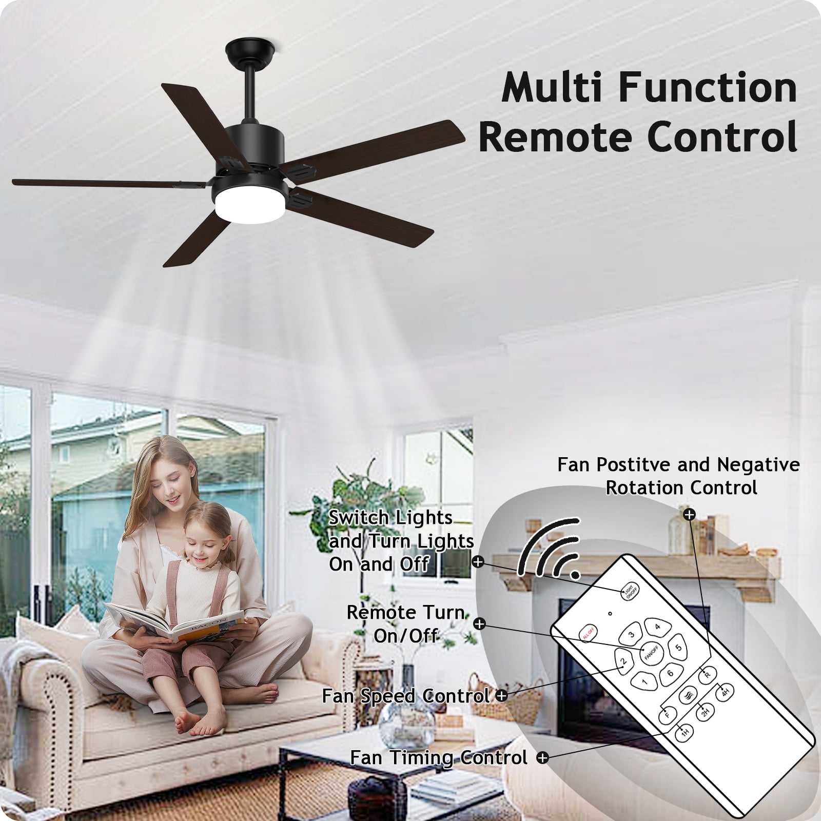 Skeven Ceiling Fans with Lights and Remote, 60 inch Outdoor Ceiling Fan with Remote, Modern with Lights for Patio Farmhouse Bedroom