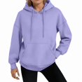 thumbnail image 2 of Womens Solid Trendy Hoodies Fall Casual Long Sleeve Hooded Sweatshirts Loose Comfy Trendy Pullover Tops with Pockets, 2 of 5