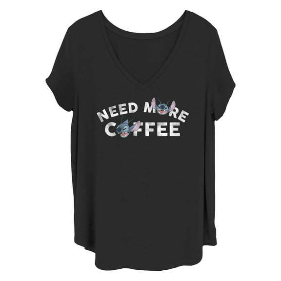 Women's Lilo & Stitch Need More Coffee Distressed Stitch  Graphic T-Shirt