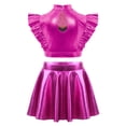 thumbnail image 4 of SiiRoh Girls Modern Jazz Latin Ballet Dance Outfits Sparkly Rhinestone Mock Neck Crop Top with Metallic Skirt Hot Pink 14, 4 of 7