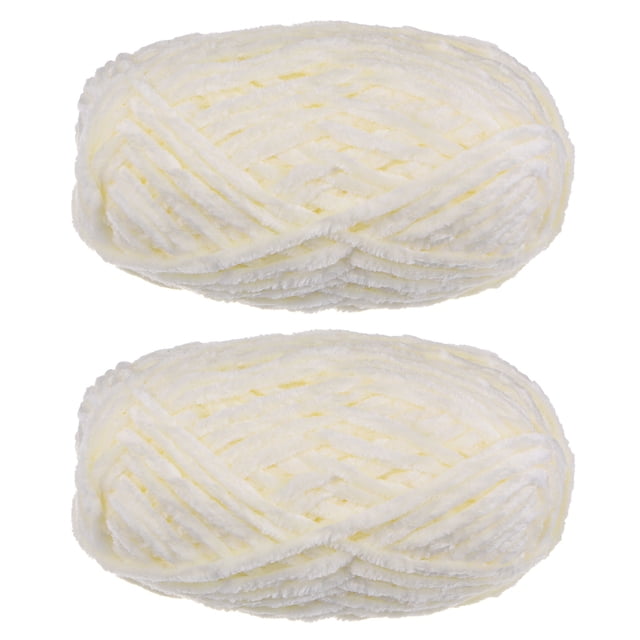2 Ovillos Terciopelo Hilo Chenille Hilo 2x100g/7.1oz 174 Yardas Total Longitud #6 Super Voluminoso Poliéster Suave Manta Hilo para Punto Tejido Bolsa Bufanda, Crema